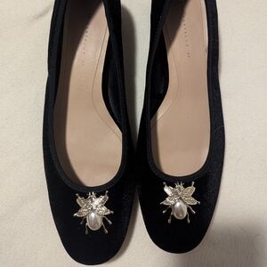 Zara Trafaluc Beetle Embellished Velvet Flats 40